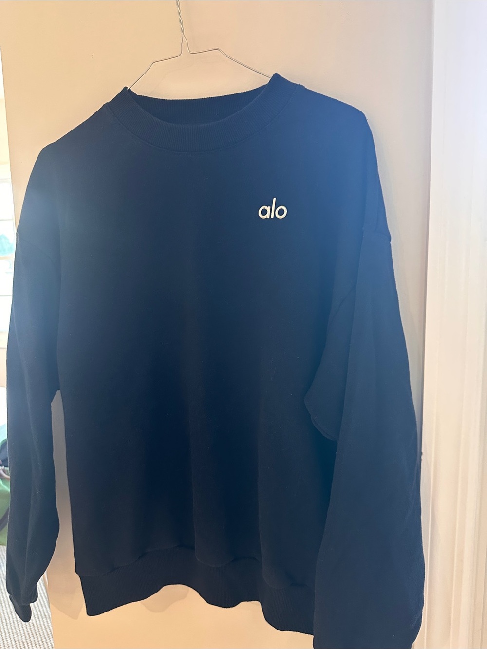 ALO Yoga Black Crewneck Sweatshirt with Silver 'alo' Logo